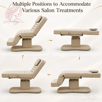Lit de beauté incurvé beige de luxe à 3 moteurs, table de massage moderne pour spa, lit de traitement facial pour salon, clinique des cils