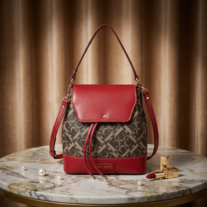 Bolso de hombro para mujer, diseño de empalme de tela estampada, cierre con cordón, correa desmontable, bolso cruzado - Product Image 5