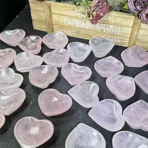 Top Selling Natural Crystal Fengshui Healing Stone Carving Rose Quartz Heart Bowl For Home Decoration