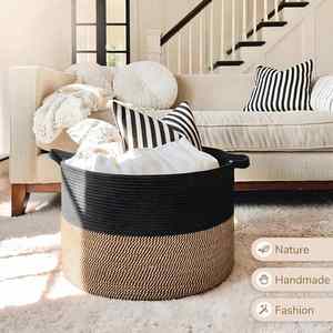 <b>Large</b> <b>Storage</b> <b>Baskets</b> for Organizing, 21.7 X 13.8 Living Room Dog Toy Bin Cotton Woven Laundry <b>Basket</b> for Dirty Clothes Pillows - Product Image 6
