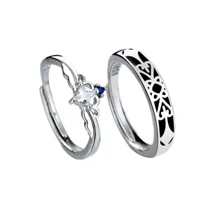공주 나이트 멋진 커플 반지 조절 오픈 크리스탈 반지 여성 남성 저렴한 구리 다이아몬드 결혼 반지