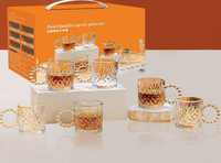 Ensemble de 6 tasses à eau en verre avec poignée en perles d'ambre transparent de luxe léger et sculpté pour mariage ou cadeau
