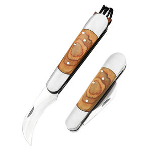 Couteau à champignons à manche en bois tranchant, pour le <span class=keywords><strong>camping</strong></span>, le jardinage en plein air, couteau à champignons pliant avec brosse, offre spéciale - Product Image 1