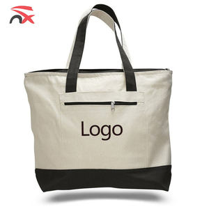 Bolsas de compras de lona simples para estudiantes con cremallera y empalme duradero de gran capacidad con logotipo personalizado para mujer - Product Image 1