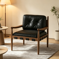 Fauteuil individuel Tenghang en bois massif de style mi-siècle, fauteuil lounge design en cuir huilé pour salon et bureau