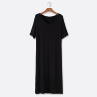 Robe décontractée d'été pour femme, longue, respirante, couleur unie, manches courtes, col en V, en coton noir, style t-shirt, chemise de nuit