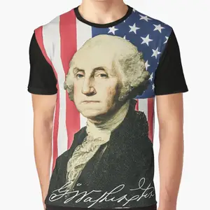 夏季热卖男士短袖t恤美国趣味总统华盛顿图案印花t恤黑色男士衬衫定制
