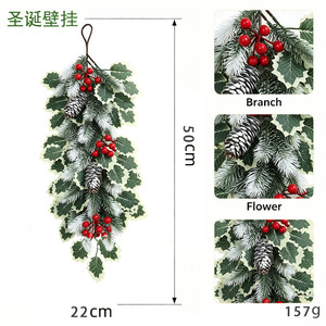 Couronne de Noël artificielle avec baies rouges et cônes de pin, décoration murale pour porte et mur - Product Image 3