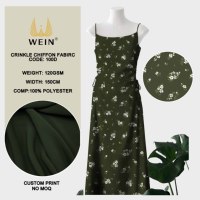 WI-B05 Maßgeschneidertes Blumendesign Digitaldruck Hochwertiger Leichter 100% Polyester Schwarzgrüner Knitter-Chiffon-Stoff für Mädchen