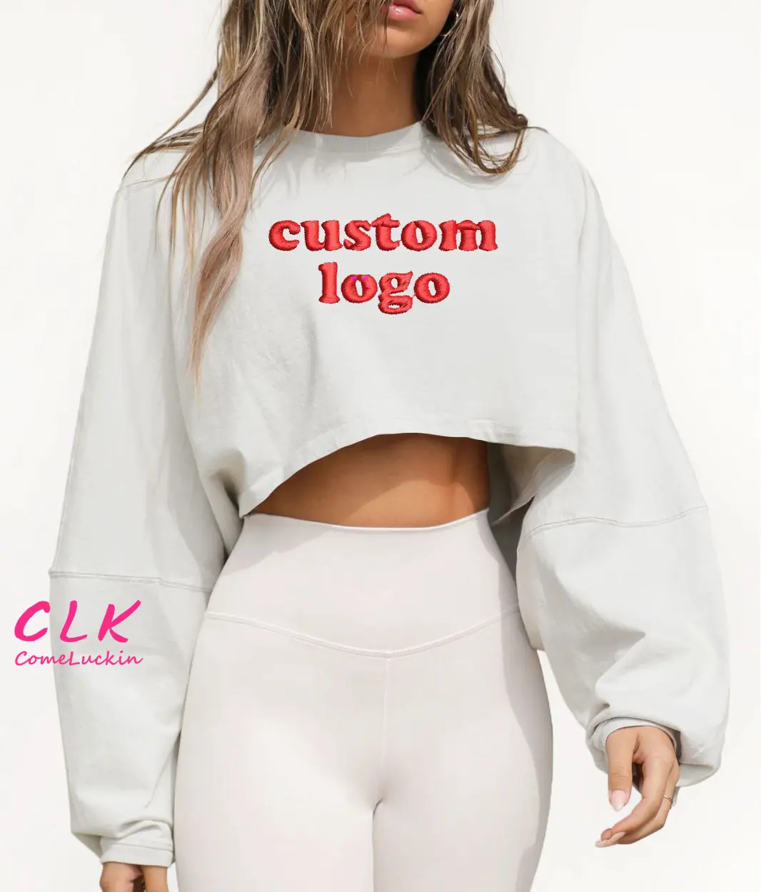 Custom Logo Women Hoodie Crew-neck Short Sports Base Shirt T-shirt Knit Shirt Long Sleeve Top