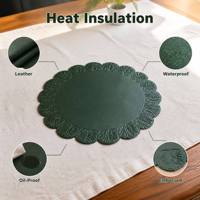 Set de table circulaire en cuir motif feuille de tortue, imperméable, résistant à l'huile, isolant thermique, gaufré et festonné
