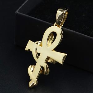 Pendentif Unique Bling Bling en Laiton Motif Serpent et Croix, Colliers Ankh Hip Hop, Bijoux de Mode, Pendentifs Croix Personnalisés, Breloques - Product Image 3