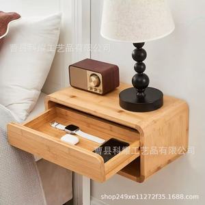 Solid Wood Floating Nightstand With <b>Drawer</b> Bedroom Storage Cabinet <b>Small</b> Bedside Table Multipurpose Portable - Product Image 2