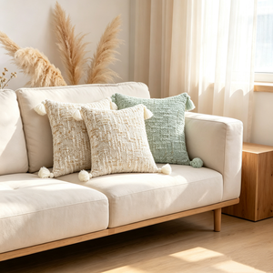 Decorative Throw <b>Pillow</b> Cover Neutral Chenille Textured Cloth With Tassels Sofa <b>Bed</b> Cushion Cover - Product Image 1
