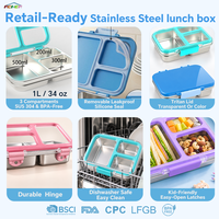Aohea Boîte à bento mignonne sans BPA, 3 compartiments, en acier inoxydable 304, antidérapante, pour enfants