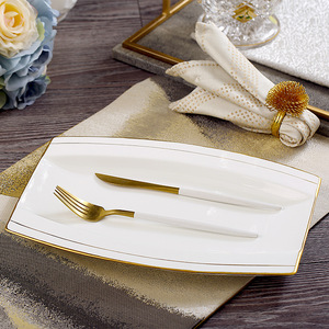 Juego de Vajilla para Fiestas y Bodas, Decoración con Borde Dorado para Hoteles y Restaurantes, Vajilla de Cerámica y Porcelana, Juegos de Vajilla de Gres - Product Image 5