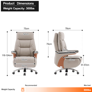 Chaise de bureau pivotante à dossier haut en cuir synthétique, chaise de bureau ergonomique inclinable avec massage, chaise de bureau en cuir - Product Image 2