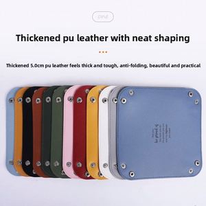 Minimalist Eco-friendly Modern Dice Leather <b>Key</b> Storage Box Foldable Four-Corner Hidden Buckle Tray Thickened PU - Product Image 3