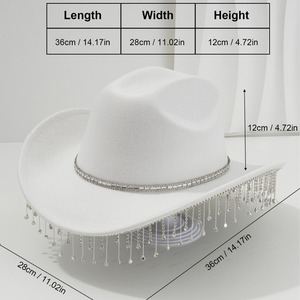 Chapeau de <span class=keywords><strong>cowgirl</strong></span> western en feutre à large bord avec franges en strass, style tiare, pour <span class=keywords><strong>costume</strong></span>, cosplay et fête - Product Image 3