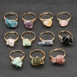 Naturale irregolare pietra grezza di cristallo regolabile con il filo avvolgente Design anello aperto per le donne gioielli naturale gemma anello