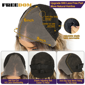 Perruques synthétiques transparentes à dentelle frontale FREEDOM 9x6 pour femmes, pré-épilées, ondulées, 20 pouces, pré-coupées pour perruques <span class=keywords><strong>cosplay</strong></span> blondes et brunes - Product Image 6
