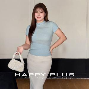 Pull en maille Happy Plus à col roulé, coupe ajustée, manches courtes, grande taille pour femme, épaisseur moyenne, mélange de laine - Product Image 4