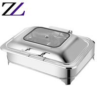 Ensemble de présentoirs de buffet de luxe à couvercle roulant pour traiteur, service de restauration et événements, avec quatre chauffe-plats électriques à combustible liquide, forme oblongue, économique