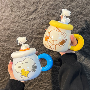 Mug à café en céramique mignon avec couvercle et paille, motif <span class=keywords><strong>Snoopy</strong></span>, capacité 500 ml, idéal pour un cadeau - Product Image 2