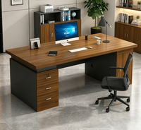 Bureau de direction moderne de luxe léger en L réglable avec armoire latérale murale et bibliothèque assortie - Bureau commercial en bois