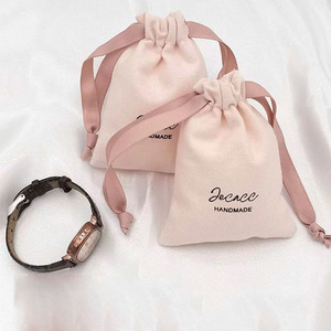 High Quality Jewelry Pouch Custom Size Muslin Pink Cotton Canvas Drawstring <b>Bag</b> Cosmetic Pouch with <b>String</b> with Logo - Product Image 6