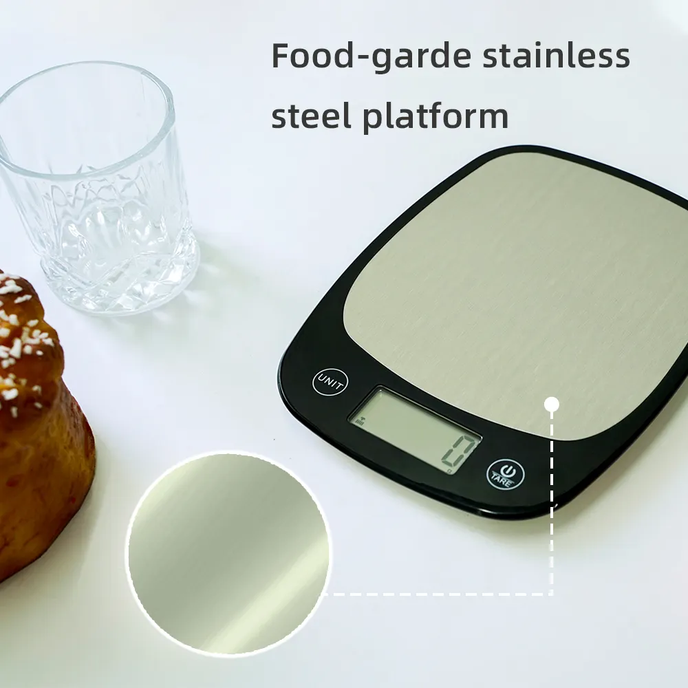 सटीक सुपर स्लिम पोर्टेबल छोटे पैमाने पर स्टेनलेस स्टील 5kg एलसीडी डिस्प्ले डिजिटल रसोई तराजू