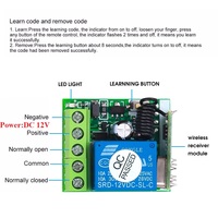 Relais DC12V 10A 1 canal, télécommande sans fil RF avec module récepteur 433mhz, télécommande LED