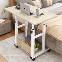 Table de chevet relevable portable en MDF avec surface en bois, petit bureau pour chambre à coucher, bureau à domicile, dortoir, avec roulettes