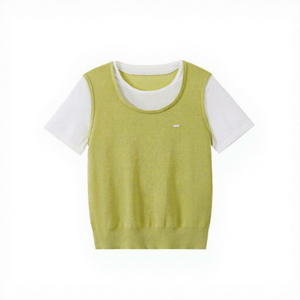 <span class=keywords><strong>T</strong></span>-<span class=keywords><strong>shirt</strong></span> en maille à manches courtes pour <span class=keywords><strong>femme</strong></span>, coupe ajustée, effet superposé, blocs de couleur, mélange cachemire de luxe, printemps-é<span class=keywords><strong>t</strong></span>é, OEM ODM - Product Image 3