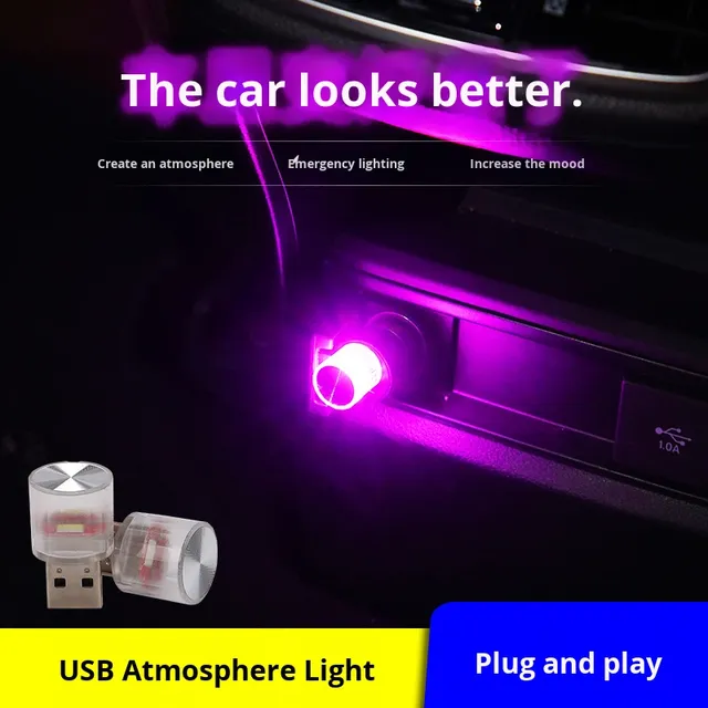 L-77 2026 New Car Mini USB LED Light Decorative Atmosphere Lamps Car Interior Decorative Free Installation Portable Light Plug P