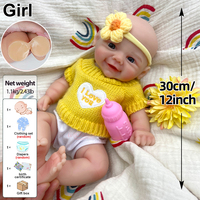 Poupées Reborn interactives en silicone de 12 pouces à bouche ouverte pour filles, avec un sourire réconfortant, corps super doux et câlin, faites à la main, qui transmet l'amour et la chaleur