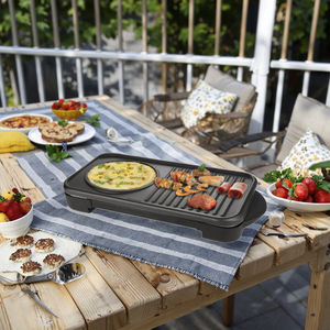 Crêpière électrique double fonction 1500W, antiadhésive, barbecue et raclette, pour usage domestique et commercial, pour faire des crêpes et des pancakes - Product Image 2