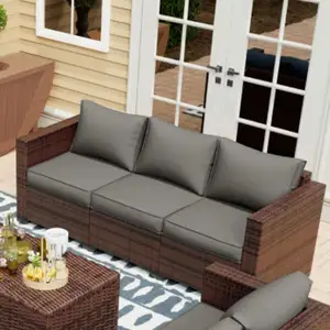 Patio Wicker Sofa Outdoor Rattan Sectional Couch Furniture Cover Non-Slip Cushion And Deep Seating