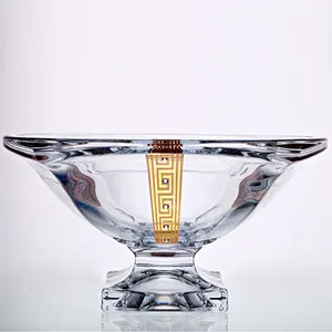 Desain Populer Mangkuk Buah Kaca Kristal Dekorasi, Mangkuk Kristal Bohemia, Peralatan Makan Kaca dengan Warna dan Emas