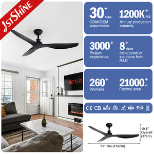 1stshine Ventilador de techo aspas de plástico ABS 52 pulgadas Ventilador de techo negro con aplicación y control remoto - Product Image 3