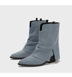 Nouvel arrivage de bottines classiques à bout pointu pour femmes bottines en cuir imperméables à enfiler talons épais bottes de requin amples pour femmes Botas - Product Image 5