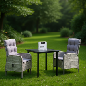 Set da pranzo da giardino in rattan per 2 persone, resistente alle intemperie, mobili da esterno in stile contemporaneo con struttura in acciaio grigio - Product Image 2