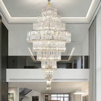 Lustre suspendu de luxe en cristal K9 doré de grande taille pour villa, escalier, salle de banquet, hall d'hôtel, couloir de mariage