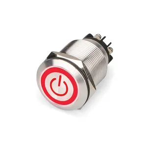 Interruttore a pulsante in metallo illuminato con simbolo di potenza illuminato ad anello lungo diametro 22 interruttore 24v