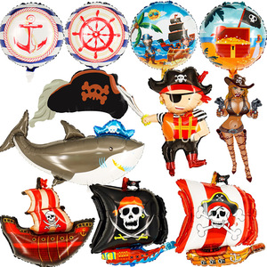 Cartone animato di squalo corsaro Film di alluminio animale palloncino 18 pollici rotondo pirata compleanno natale nuovo anno <span class=keywords><strong>festa</strong></span> decorazione all'ingrosso - Product Image 1