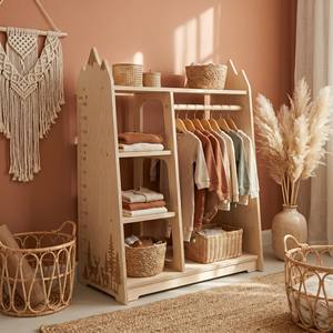 Bestselling Wooden Children's Clothing <b>Storage</b> Rack, Height Measurement <b>Storage</b> 2-in-1, Suitable <b>for</b> Bedrooms and Kindergartens - Product Image 2