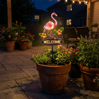 Lampes solaires de jardin d'extérieur, design flamant rose, étanches IP65, petites lampes à piquet LED avec lumière blanc chaud, à suspendre pour la cour et la pelouse