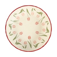 Service de table en céramique sous glaçure motif tulipe, compatible micro-ondes, bols à riz, assiettes carrées et rondes, collection élégante pour la maison