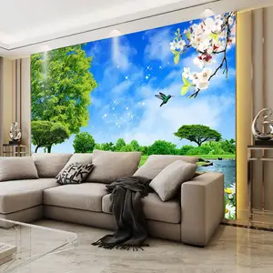 Living Room Wallpaper Blue Sky White Clouds Grassland Scenery Wallpaper Tv Background Sofa Wall Cloth Hd Wall Seamless Mural