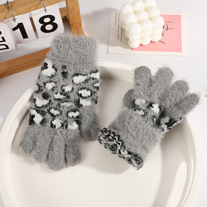 Hiver Blanc Gris Café Animal Sauvage Imprimé Léopard Points Jacquard pour Écran Tactile Faux Vison Fourrure <span class=keywords><strong>Mitaine</strong></span> Chaude Extérieur - Product Image 5